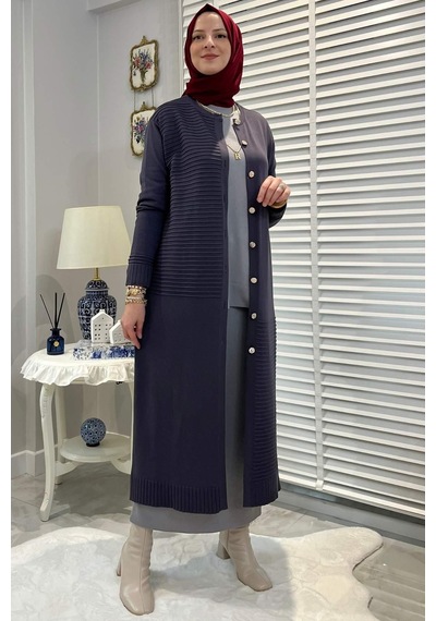 Rabia Şamlı Manolya Antrasit Triko Hırka Normal