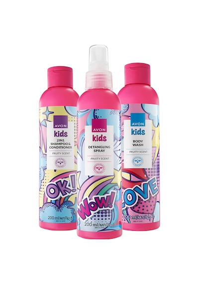 Avon Kids Meyve Kokulu Saç Kremi Şampuan Vücut Şampuanı Ve Saç Açıcı Sprey Seti