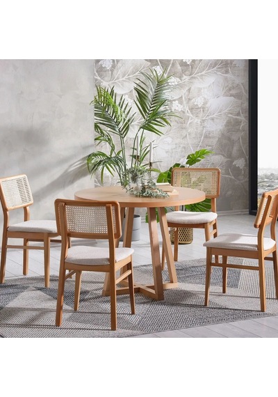 Posedion Natural Ahşap Masa Sandalye Takımı 110x110 Natural
