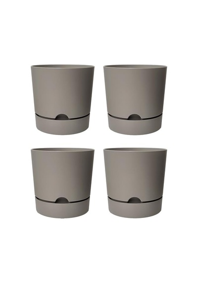 Begonya Saksı Tabaklı Drenajlı Mat Plastik Çiçek Saksısı 4 Adet, 5 Litre, 21cm, Bej
