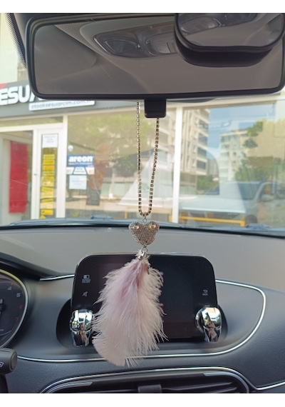Pandalı Model Metal Yıldız Dikiz Ayna Süsü Pudra Pembe Tüylü Renk