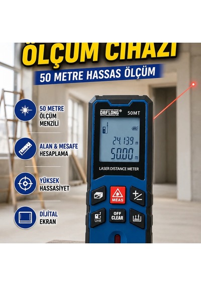 50 Metre Dijital Lazer Mesafe Ölçer Alan Hesaplama Özellikli Ölçüm Cihazı