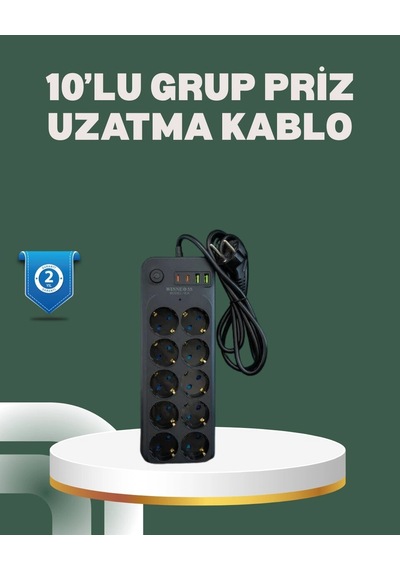 Termal Koruma Sistemli Usb Type-c 10 Lu Grup Priz 2m 2500w Güç Kapasiteli Standart
