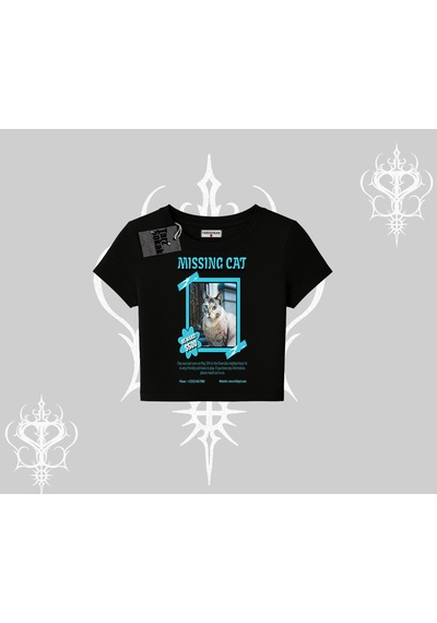 Tarzsokak Missing Cat Baskılı Babby Tee Tshirt Siyah
