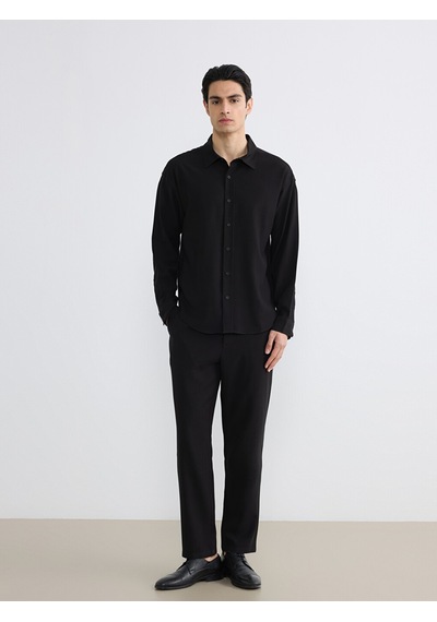 Lcw Vision Siyah Regular Fit Armürlü Erkek Gömlek