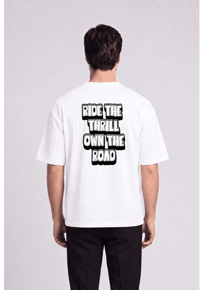 Black Nova Oversize Baskılı Unisex %100 Pamuk T-shirt Own The Road Beyaz
