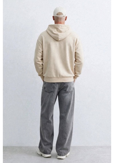 Barrels And Oıl Erkek Kapüşonlu Kanguru Cepli Sweatshirt - Bej Kum Kum