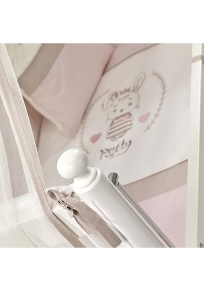 Meltem Kids Mondo Sallanır Ahşap Anne Yanı Beşik 60x120 CM ( Beyaz- Pretty) Pembe