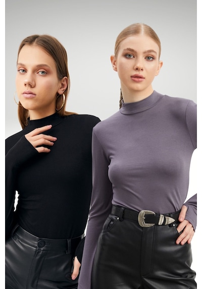 Hiccup Bıpantolon Kadın 2'li Cut Out Detaylı Yarım Balıkçı Yaka Body Çok Renkli 09