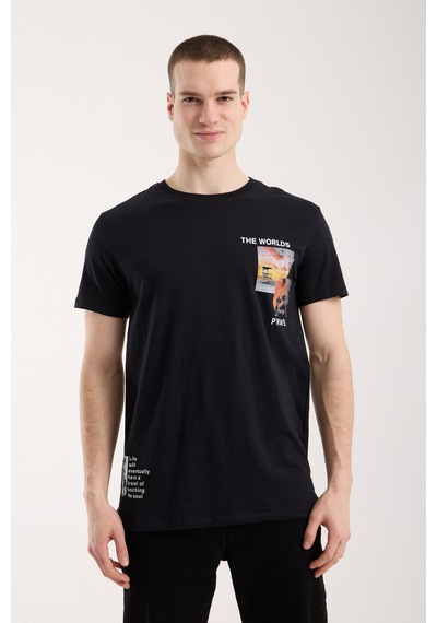 Maximodena Urban Fotoğraf Baskılı Erkek T-shirt Streetwear Stil, Günlük Rahat Kalıp - Siyah