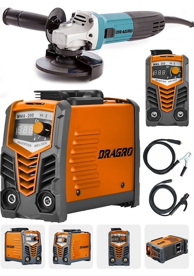 Dragro DRG-200kynk Technology Turuncu Çift Kartlı 200 Amper Invertör Kaynak Makinası 3000 W Taşlama +2li Set
