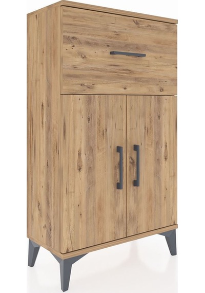 Arges Komodin Tek Raflı Tek Çekmeceli 2 Kapaklı 60x30x106 Çam-çam Atlas Çam