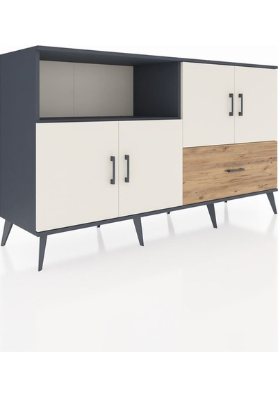Hyperion Konsol 4 Raflı Tek Çekmeceli 4 Kapaklı 176x44x99 Antrasi Antrasit-aytaşı/çam Hyperion Konsol 4 Raflı Tek Çekmeceli 4 Kapaklı 176x44x99 Antrasi Antrasit-aytaşı/çam