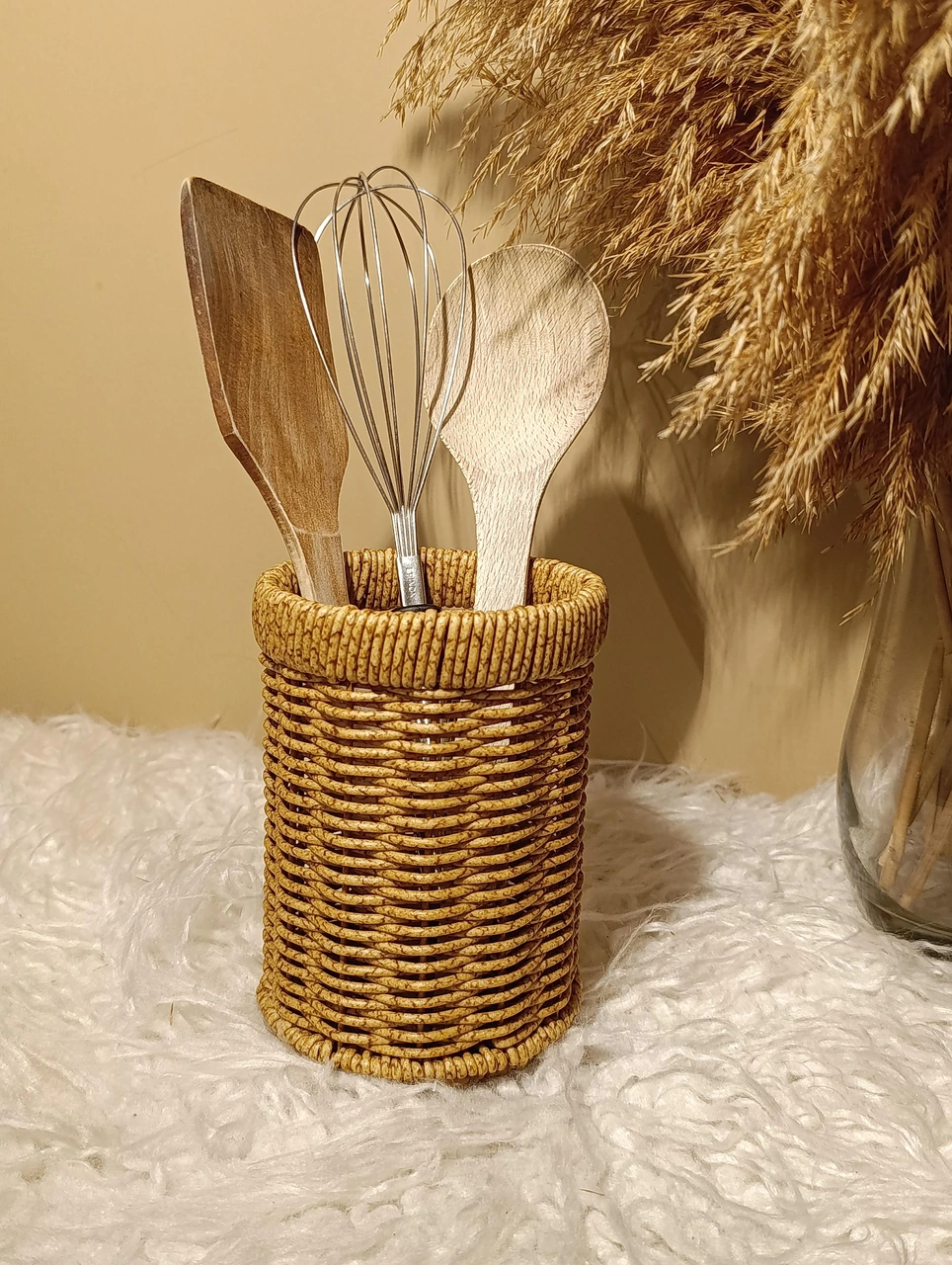 Hasır Rattan Yuvarlak Kaşıklık / Organizer Diğer