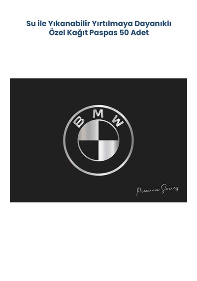 Suya Dayanıklı Yıkanabilir Bmw Yatay Oto Paspas Kağıdı Siyah Gümüş Baskı 50 Adet - 35x50cm