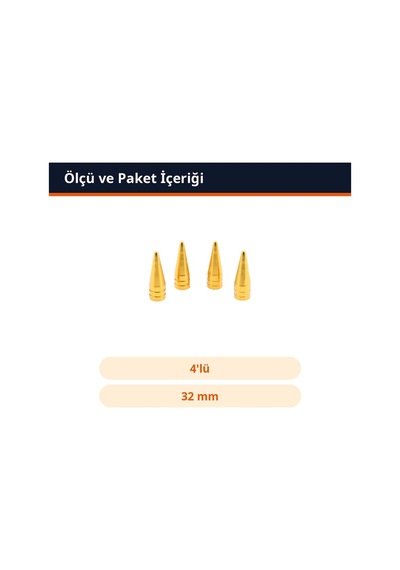 Trobus Altın Sarı Sivri Alüminyum Sibop Kapağı 4'lü 32 Mm