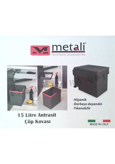 Metali 15 Lt Dolap İçi Antrasit Çöp Kovası