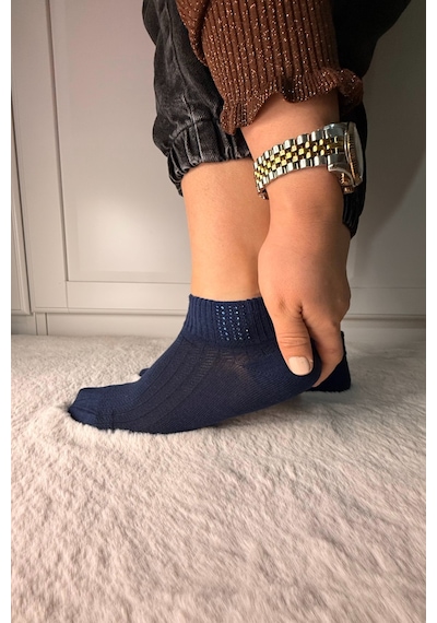 Ozzy Socks 3 Çift Kadın Taş Detaylı Dikişsiz & Takviyeli Patik Çorap Mor
