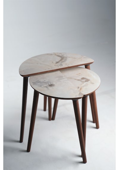 Roma 3'lü Zigon Sehpa %100 Mdf Yarım Ay Buz Gri Mermer Desen