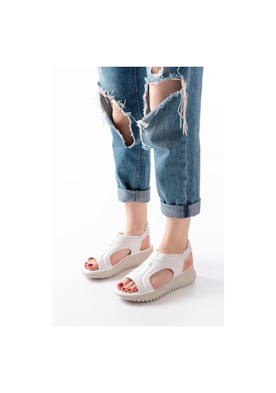 Aymood T-221 Beyaz Spring Paraşüt Kumaş Lastikli Ortopedik Kadın Sandalet Beyaz