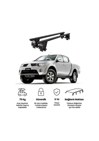 Royal Mitsubishi L200 2006-2015 Uyumlu Siyah Kilitli Ara Atkı Port Bagaj Tavan Barı