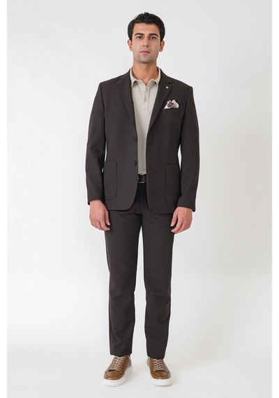 Slim Fit Torba Cep Esnek Pamuklu Kahverengi Ceket C 754