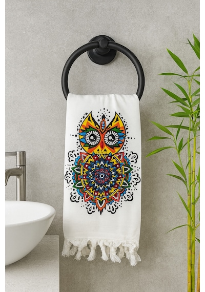 Bambu Baskılı Plaj Havlusu Peştemali Organik Bambu 90x170 İnce Peştemal Baykuş
