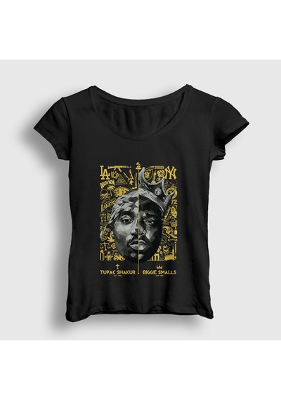 Presmono Kadın Biggie Smalls Tupac Shakur T-shirt Siyah