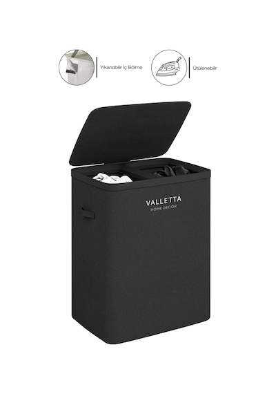 Paloma 100l Çift Yıkanabilir Bölmeli Katlanabilir Kumaş Kirli Çamaşır Sepeti Ink Black Xl