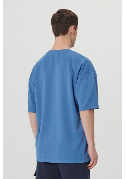 AC&Co / Altınyıldız Classics Erkek İndigo Oversize Fit Bol Kesim Bisiklet Yaka Kısa Kollu Sweatshirt Tişört 4A5222200206INDXL İndigo