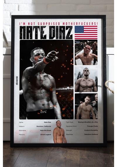 Nate Diaz Ufc Siyah Ahşap Çerçeveli Poster, Dekoratif Dövüş Duvar Tablosu