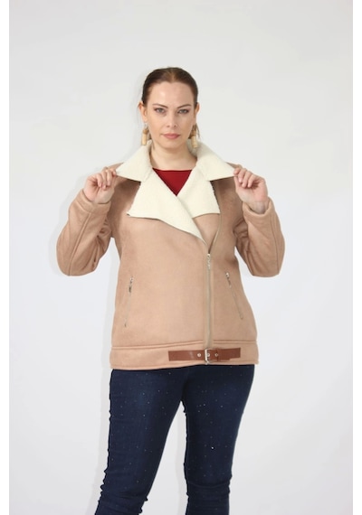 Moda Berray 3263 Kısa Içi Kürklü Eteği Kemer Detaylı Kaban Vizon Kahverengi