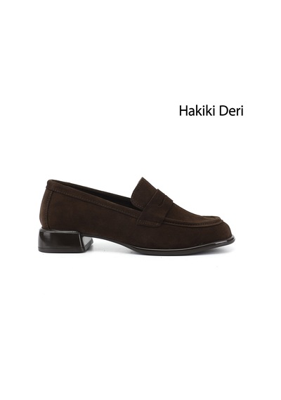 Gönderir Kadın Kahve Süet Kalın Topuklu Hakiki Deri Loafer Ayakkabı Ddza87142984