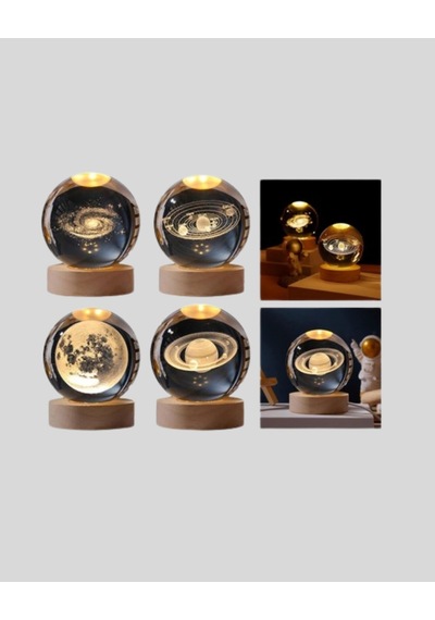 Hubrendy Kargo Satürn Desenli Kristal Küre Led Gece Lambası Ahşap Standlı Diğer
