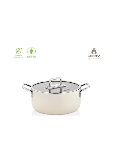 Sera Nova Doğal Seramik Derin Tencere 20 Cm 2.8 Litre - Latte Çok Renkli