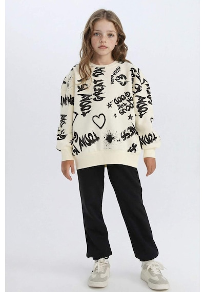 DeFacto Kız Çocuk 2'li Takım Desenli Kalın Bisiklet Yaka Sweatshirt Beli Lastikli Eşofman Altı D4871A824WNER103 Ekru DeFacto Kız Çocuk 2'li Takım Desenli Kalın Bisiklet Yaka Sweatshirt Beli Lastikli Eşofman Altı D4871A824WNER103 Ekru