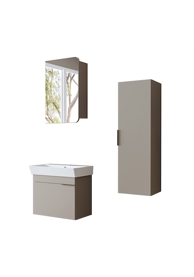 Likya Mdflam Kapaklı Lavabolu 60 Cm Banyo Alt Dolabı + Banyo Üst Dolabı + Banyo Boy Dolabı Kumtaşı Likya Mdflam Kapaklı Lavabolu 60 Cm Banyo Alt Dolabı + Banyo Üst Dolabı + Banyo Boy Dolabı Kumtaşı