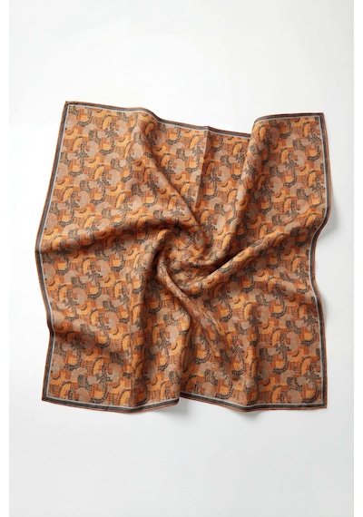 Silk Home Soft Eşarp Melodi Desen Koyu Turuncu 90x90 Çok Renkli