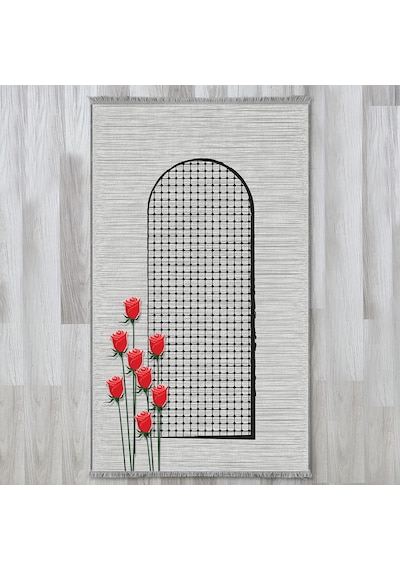 Evaşk Namazlık Dokuma Halı Kaymaz Muslumana Seccade 66x113 GRİ EVAŞK605B80