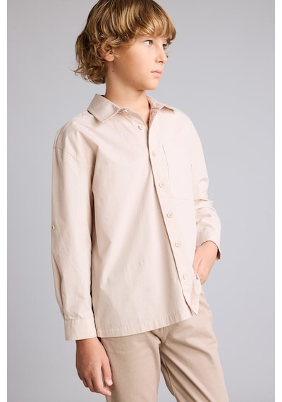 DeFacto Erkek Çocuk Oversize Geniş Kalıp Polo Yaka Paraşüt Uzun Kollu Gömlek D9848A825SMBG107