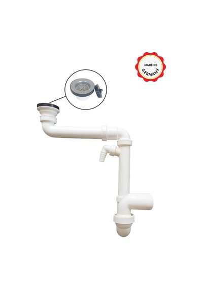 Dallmer Yer Kazandıran Lavabo Sifonu Evye Sifonu Delikli Süzgeçli 50'Lik Koku Önleyici Gider Borulu