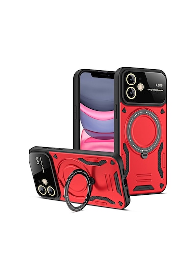 Apple Uyumlu iPhone 11 Uyumlu Kılıf Joy Lens Standlı Kapak - Kırmızı
