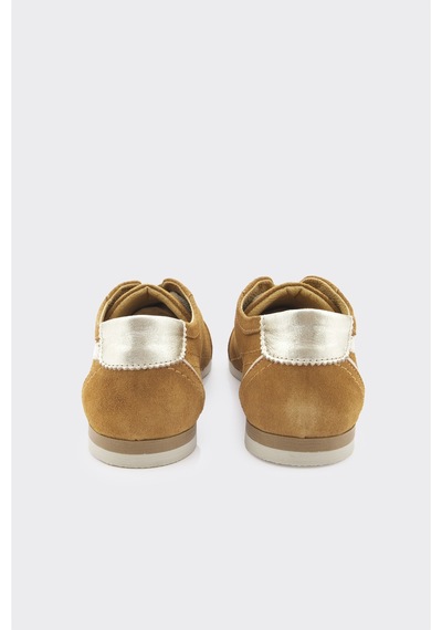 Derinet Hakiki Deri Bağcıklı Kadın Sneaker Taba Süet Taba Süet