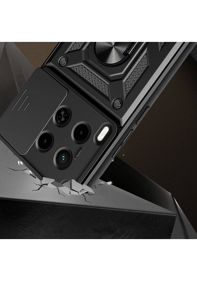 Tecno Camon 30 Kılıf Magnetik Standlı Kamera Korumalı Zore Sürgülü Vega Kapak Mavi