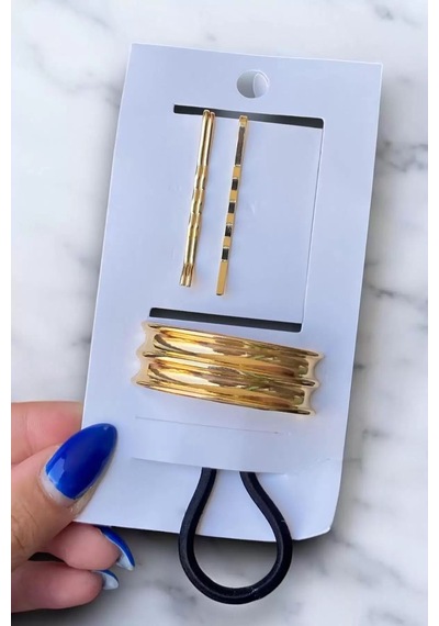 Caş Dekorasyon Altın Renk Metal Lastik Ve Tel Toka Set Altın
