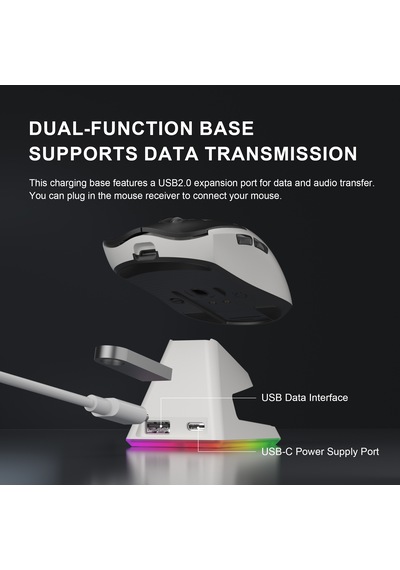 Magegee Scout & Rgb Dock Station 12.000dpı Paw3311 Triple Mode Kablolu/bluetooth/2.4g Beyaz Gaming Mouse -