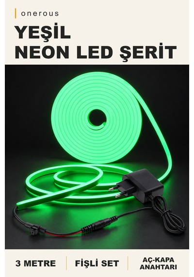 Onerous 3 M Yeşil Neon Led Şerit, Anahtarlı, Fişli