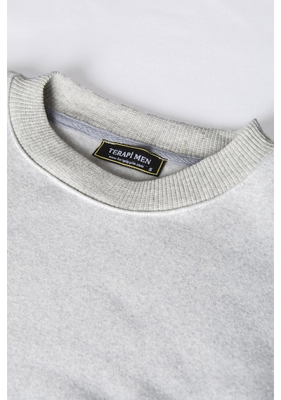 Unisex Gri Etek Kısmı Baskılı Oversize Şardonlu Bisiklet Yaka Sweatshirt 22k-5200177-4 Gri