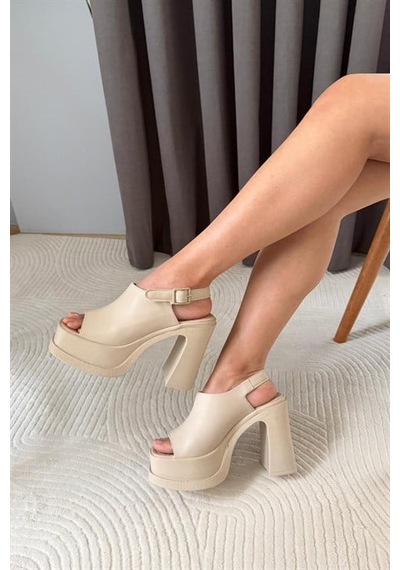 Kadın Pukka Bej Önü Ve Arkası Acık 12 Cm Platform Topuklu Ayakkabı