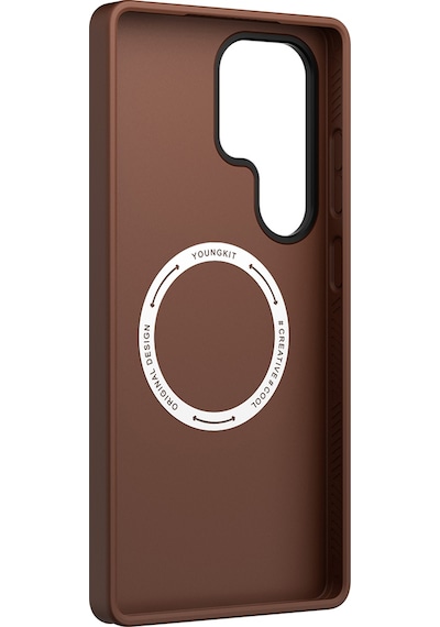 Galaxy S25 Ultra Kılıf Magsafe Uyumlu Mat Deri Desenli Youngkit Tech Fashion Kapak Kahverengi